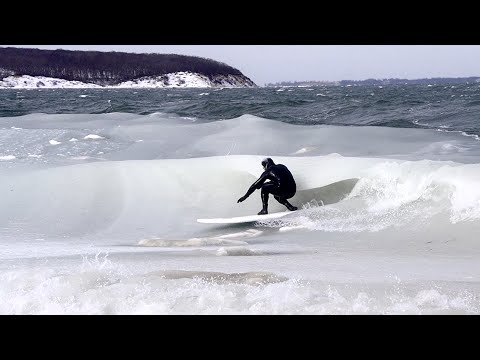 Historic Frozen Slushy Wave Surfing in Montauk, NY