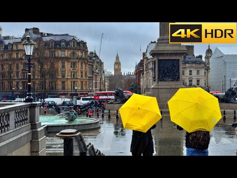 London Rainy Day Walk in Spring - 2024 ☔️  Springy Rain Walk [4K HDR]