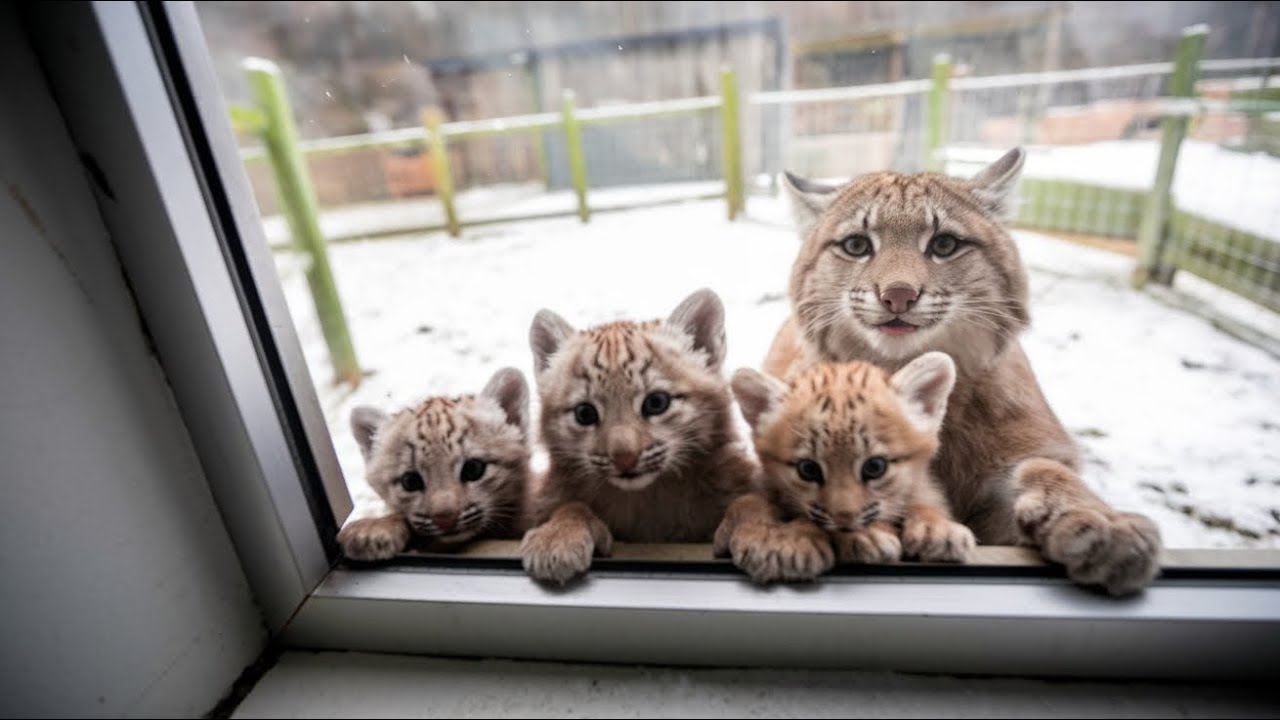 Unable to bear the cold of -48°C, mother bobcat leads 3 cubs into man's house for help