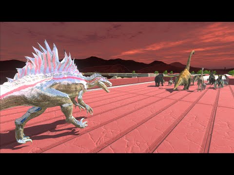 Metallic Spinosaurus chasing the units - Animal Revolt Battle Simulator