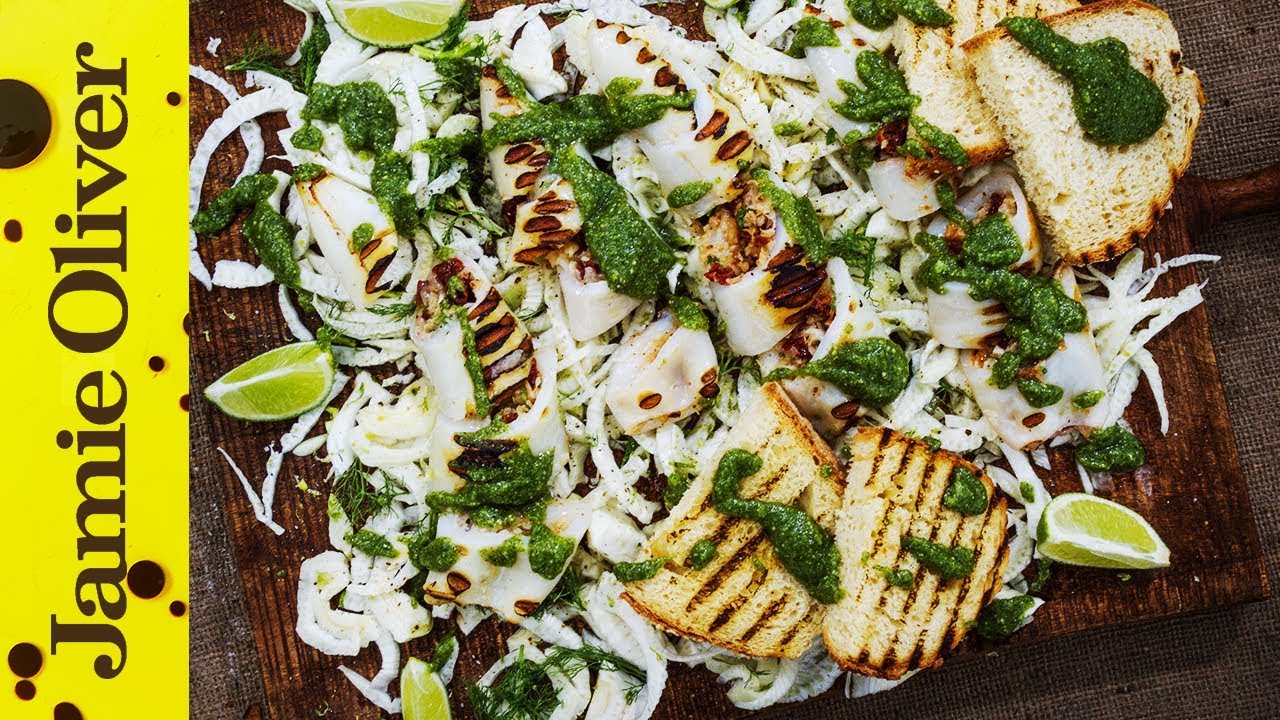 Chargrilled squid with a pesto dressing: Akis Petretzikis