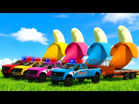 LOAD AND TRANSPORT GIANT BANANA WITH POLICE CARS - Farming Simulator 25 🚓