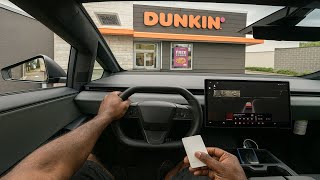 POV ASMR: Dunkin’ Donuts Drive Thru in 2025 Cybertruck 4K 60FPS!