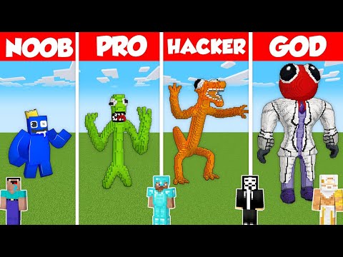 Noob Builder - Minecraft - STATUE RAINBOW FRIENDS BASE CHALLENGE - Minecraft Battle: NOOB vs PRO vs HACKER vs GOD / Animation