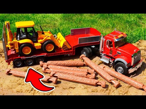 Машины помощники — Видео про машинки для детей. Тягач и желтый экскаватор!