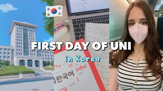 First day of uni/college in Korea 🇰🇷 Korean language online classes, homework, Korean food, walk