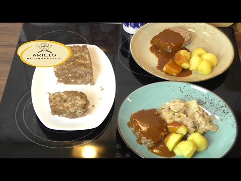 Hackbraten wie bei Oma mit gestuftem Weißkohl und Salzkartoffeln, Hausmannskost,