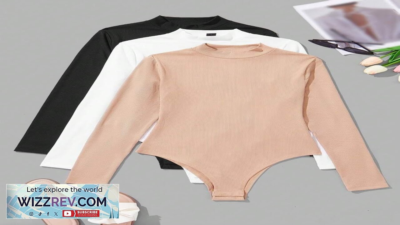SHEIN LUNE 3pcs Solid Mock Neck Bodysuit Fall Cloth For Women