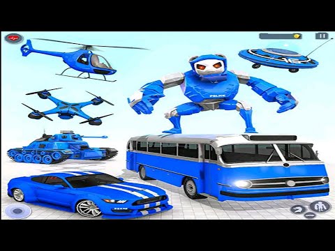 Panda Robot Car War Games 2022: Blue Drone Panda Robot - Android iOS Gameplay