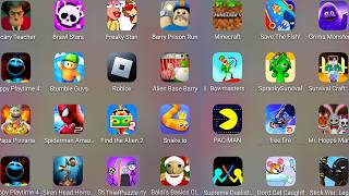 Free fire, Roblox,Sprunki survival,Bowmasters,Stumble Guys,Freaky Stan,Snake.io,Pac - Man,Save Fish