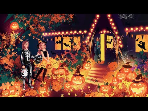 Halloween ASMR Trick Or Treating Fall Ambience w/ Spooky Sounds & Acoustic Music Background | 40min