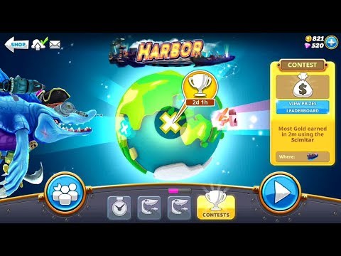 Collect Gold in 2m in the Harbor Special Map (Scimitar) Contest - Hungry Shark World