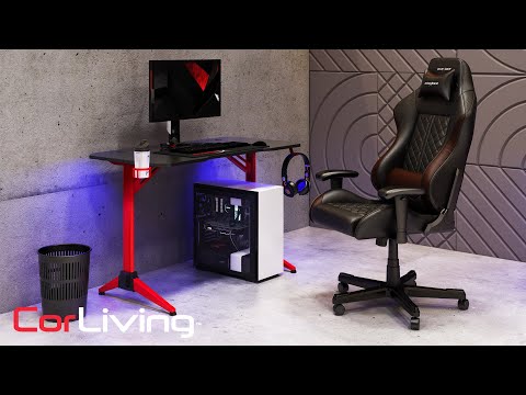 Conqueror Black and Red Gaming Desk with LED Lights | CorLiving