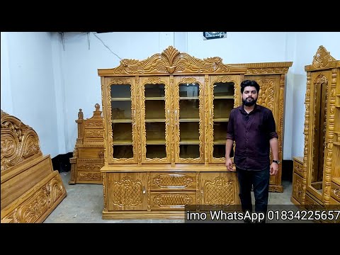সলিড সেগুন কাঠের ওয়াল শোকেস  এর ডিজাইন || Wall cabinet showcase design || New model furniture