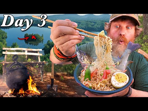 Catch and Cook Spicy Fish Ramen - Day 3 of 7 Day Island Survival Challenge Maine