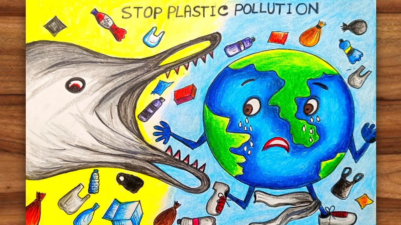 Stop plastic pollution drawing/ stop plastic pollution poster drawing/ environment pollution drawing