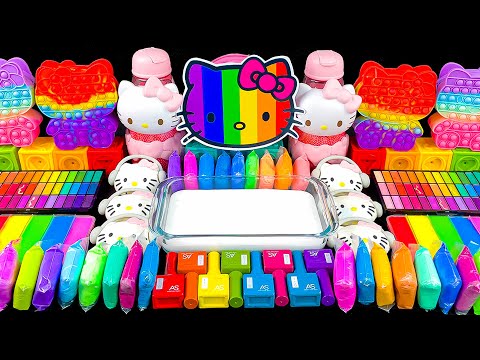 RAINBOW HELLO KITTY | HELLO KITTY Mixing Random Into Glossy Slime | 2 Hours Satisfying Slime ASMR