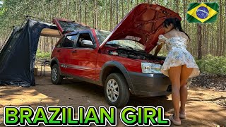 FIRST TIME CAMPING ALONE IN A CAR IN THE BRAZILIAN FOREST WITH A LUXURY TENT