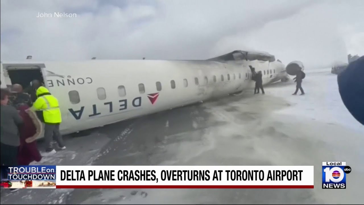 Delta plane flips upside down on runway at Toronto airport