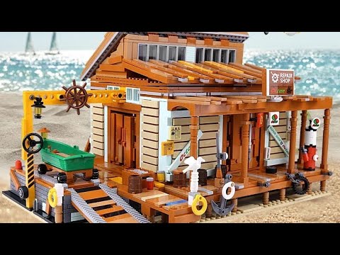 lego block chalet réparation de bateaux pangu 12004 shipyard boat repair fishing boat repair shop