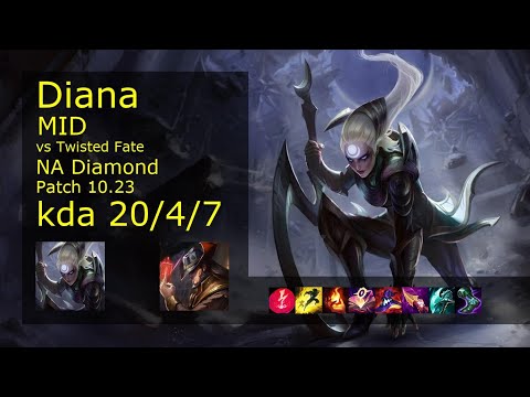 Diana vs Twisted Fate Mid - NA Diamond 20/4/7 Patch 10.23 Gameplay
