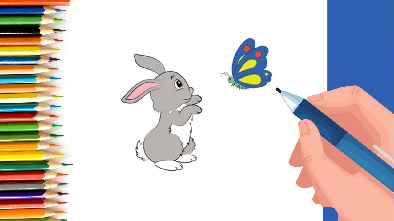 How to draw a bunny rabbit with butterfly for Kids