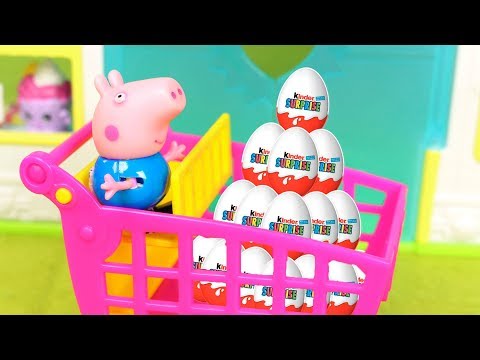 ❤ PEPPA PIG ❤ George se lleva un montón de huevos kinder | Vídeos de juguetes español
