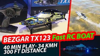 BEZGAR TX123 Fast RC Boat Review | 40min play | 32+ KPH Remote Control Boat - best rc boat