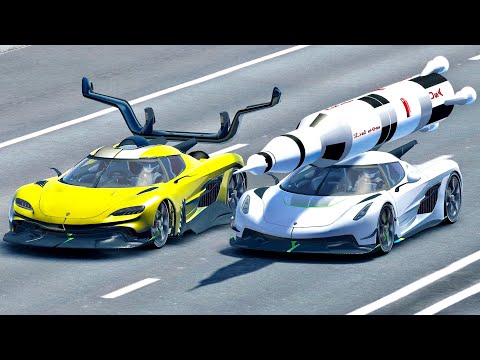 Koenigsegg Jesko with Saturn V Rocket Engine vs Koenigsegg Tornado Concept - Drag Race 20 KM