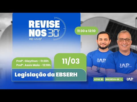 Banner de capa do material gratuito Revise nos 30' - Legislação da EBSERH 