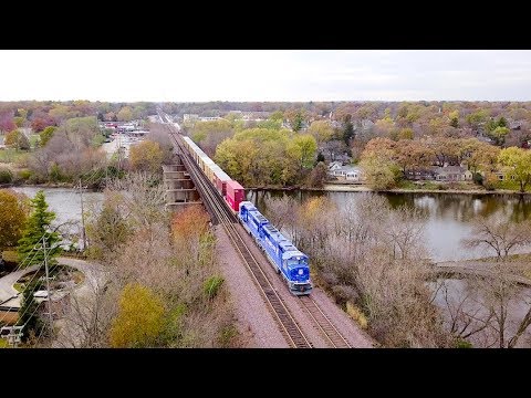 {4K} UP 2001 and UP 2002 East Over the Fox River on 11-10-2017