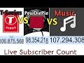T-Series VS PewDiePie VS Music Live Subscriber Count