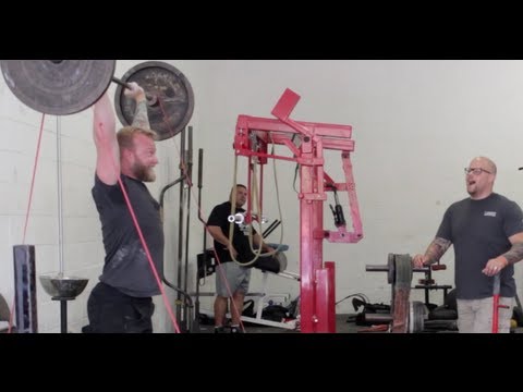 Barbell Shrugged doing Banded Cleans at Westside Barbell