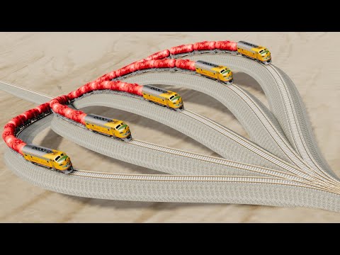 Impossible Multiple Overlapping Rail Tracks Crossover Vs Trains Crossing - BeamNG.Drive