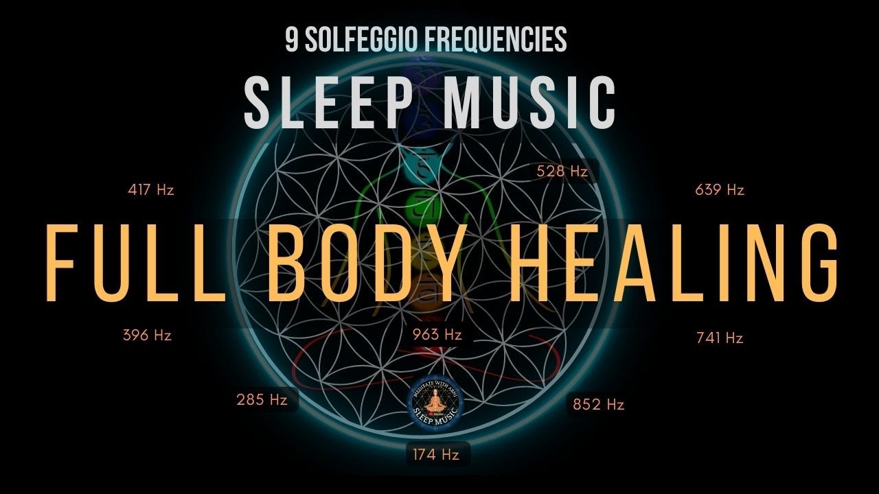 BLACK SCREEN SLEEP MUSIC ☯ All 9 solfeggio frequencies ☯ Full body Healing