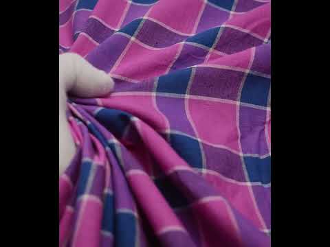 Check White Blue And Pink Pure Cotton 102 GSM Handwoven Fabric — video