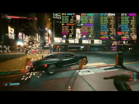 RTX 3090 Ti vs RTX 4080 vs RTX 3090 vs RTX 3080 Cyberpunk 2077 GAMEPLAY