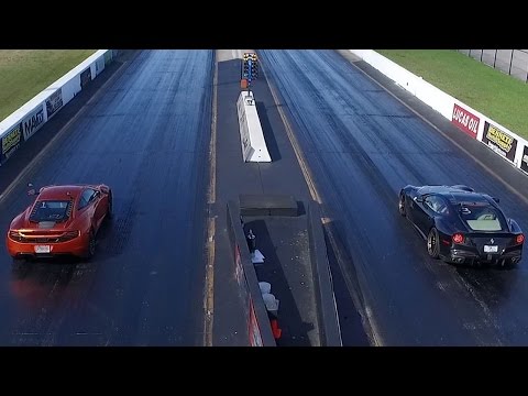Ferrari F12 Berlinetta vs McLaren MP4-12C Drone View Drag Racing 1/4 Mile
