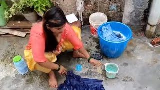 Desi Indian bhabhi washing clothes  cleaning cloth