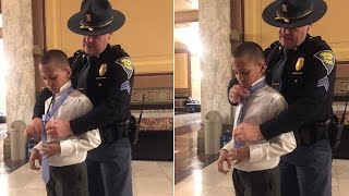 State Trooper Helps 13-Year-Old Boy With His Tie For Award Ceremony