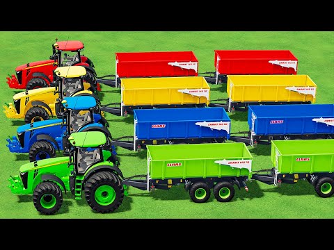 TRANSPORT & LOAD BIG J.DEERE TRACTOR & OLIVE WITH COLORED TRUCK! FS22
