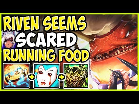 RIVEN SEEMS SCARED! WTF IS THIS RUNNING FOOD? COME HERE! TOP Tahm vs Riven Season 9 Ranked Gameplay