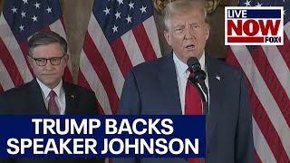 Trump backs Speaker Mike Johnson during joint press conference at Mar-a-Lago | LiveNOW from FOX
