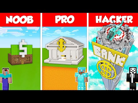 BANK SECURE SECRET BASE HOUSE BUILD CHALLENGE - NOOB vs PRO vs HACKER / Minecraft Battle Animation