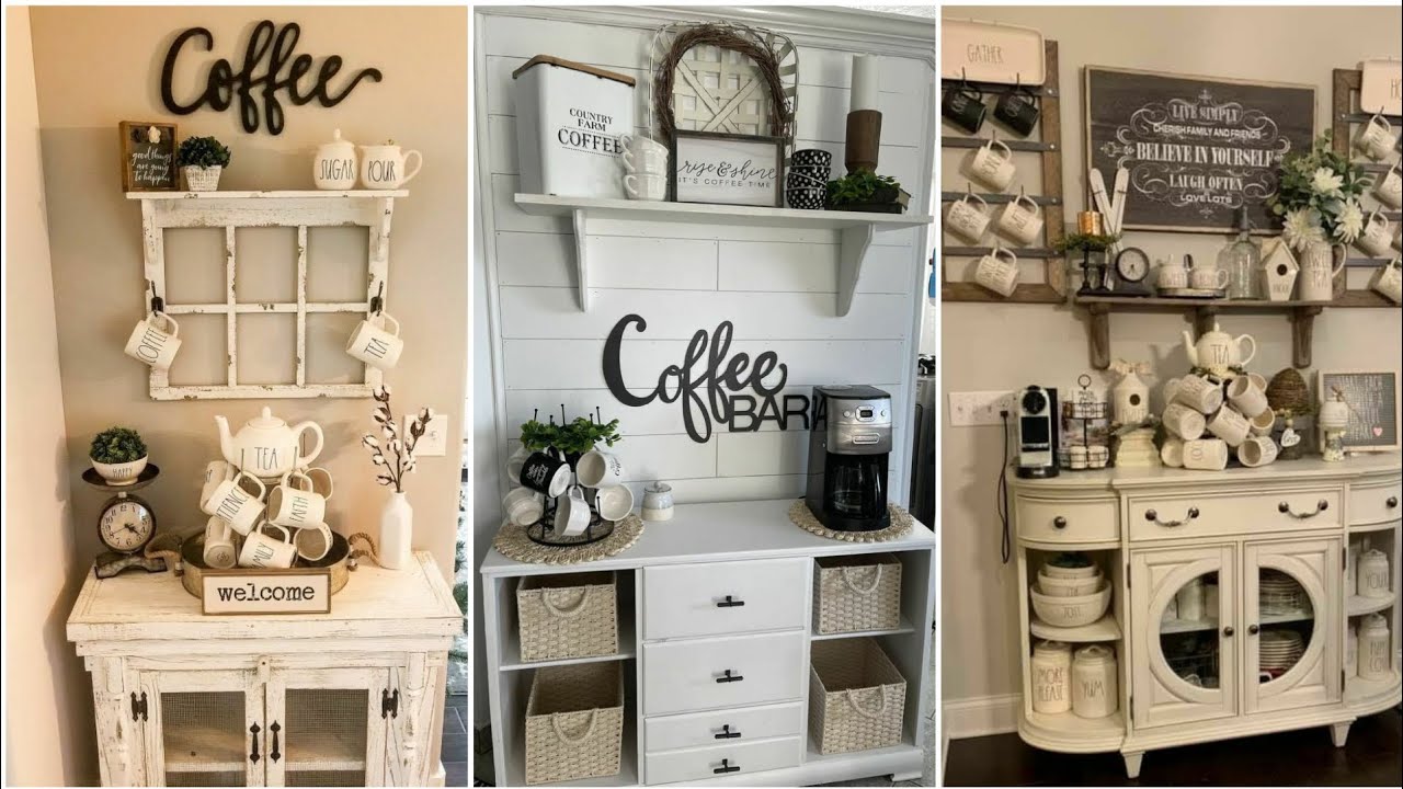 Shabby chic style coffee bar design and decoration ideas.
