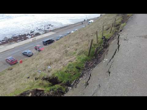 Land slips on the North bay , Scarborough today and west pier flooding