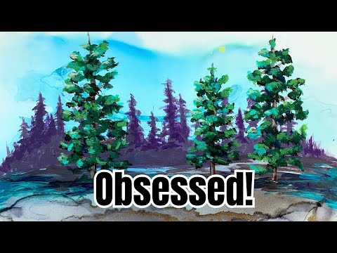 Mixed Media Pine Tree Painting Tutorial | ACRYLIC and ALCOHOL INK #alcoholink #acrylic #paintwithme