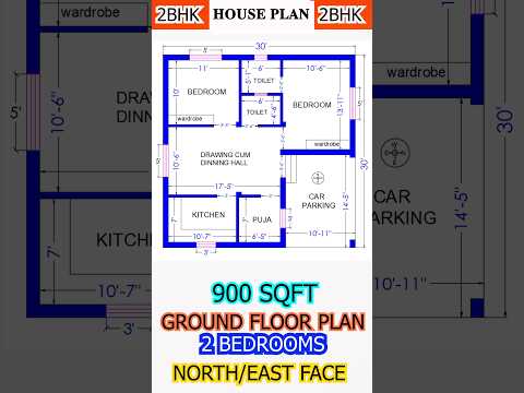 900 Sqft घर का नक्शा Car Parking. 30x30 house design 2 bedroom.30*30 house plan.100 gaj home #shorts