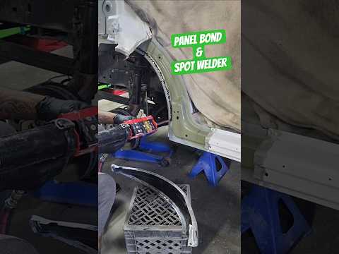 spot welding through the panel bond adhesive #autobody #autorepair #carrepairs #shorts #shortvideo #