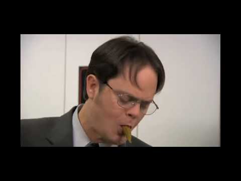 Dwight eats his survival shelter food. The office.